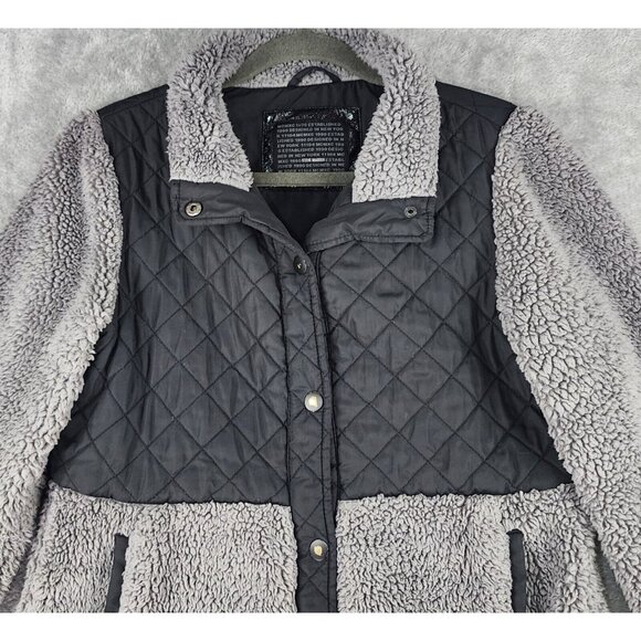 Steve Madden Sherpa Jacket Womens Medium Gray Black Quilted Snap On Outdoor - Picture 7 of 12